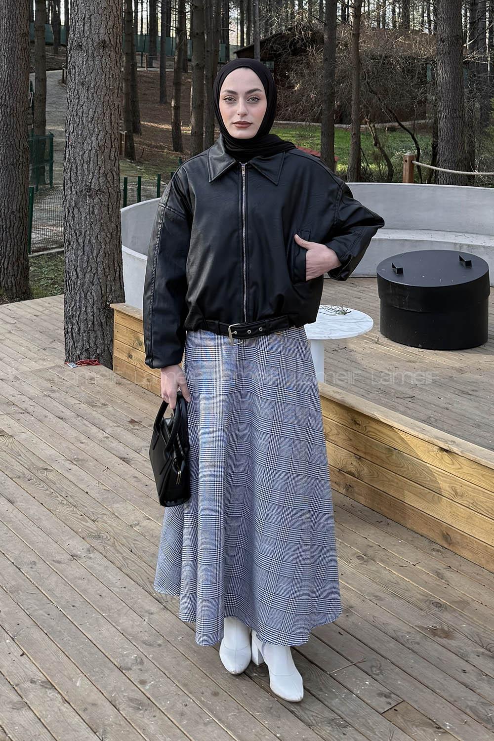 Lamelif Kemerli Deri Ceket Siyah