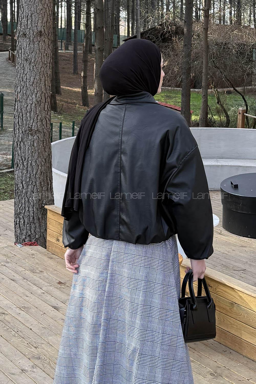 Lamelif Kemerli Deri Ceket Siyah