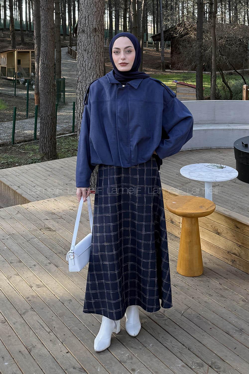 Lamelif Omuz Apoletli Süet Ceket Lacivert