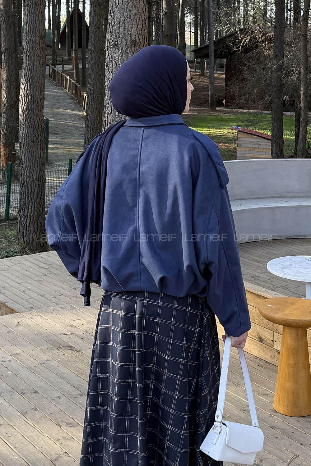 Lamelif Omuz Apoletli Süet Ceket Lacivert