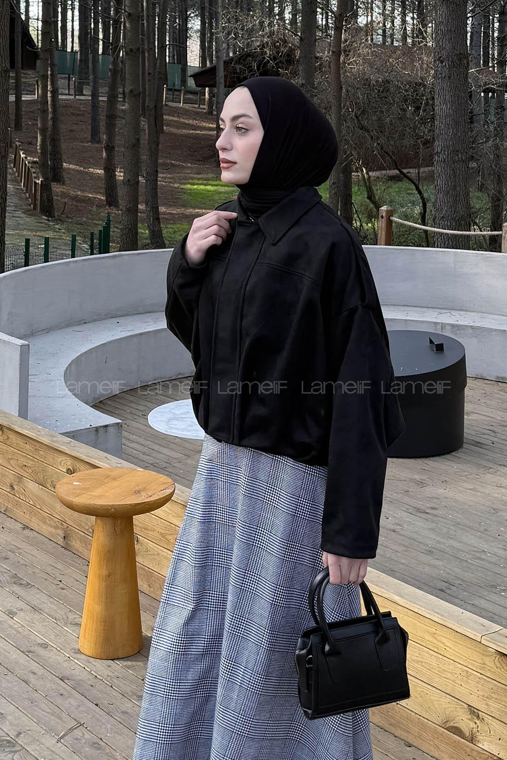 Lamelif Omuz Apoletli Süet Ceket Siyah