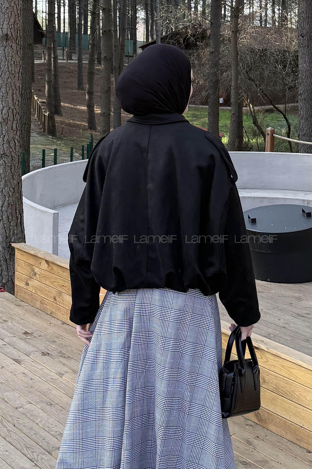 Lamelif Omuz Apoletli Süet Ceket Siyah