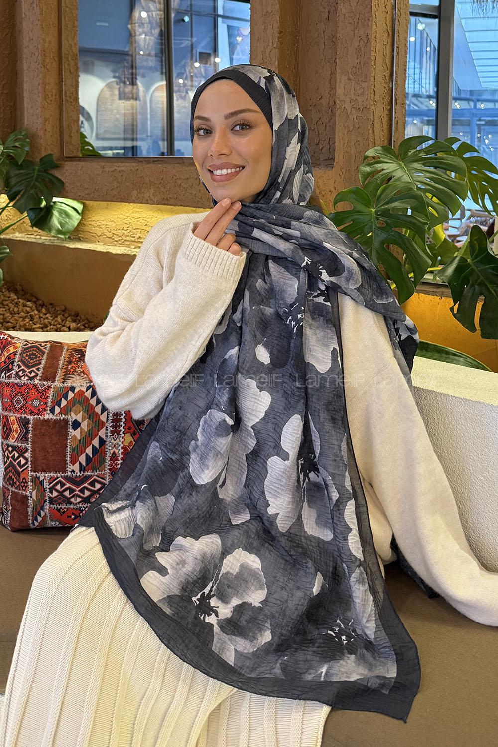 Lamelif Batik Desen Müslin Şal Antrasit