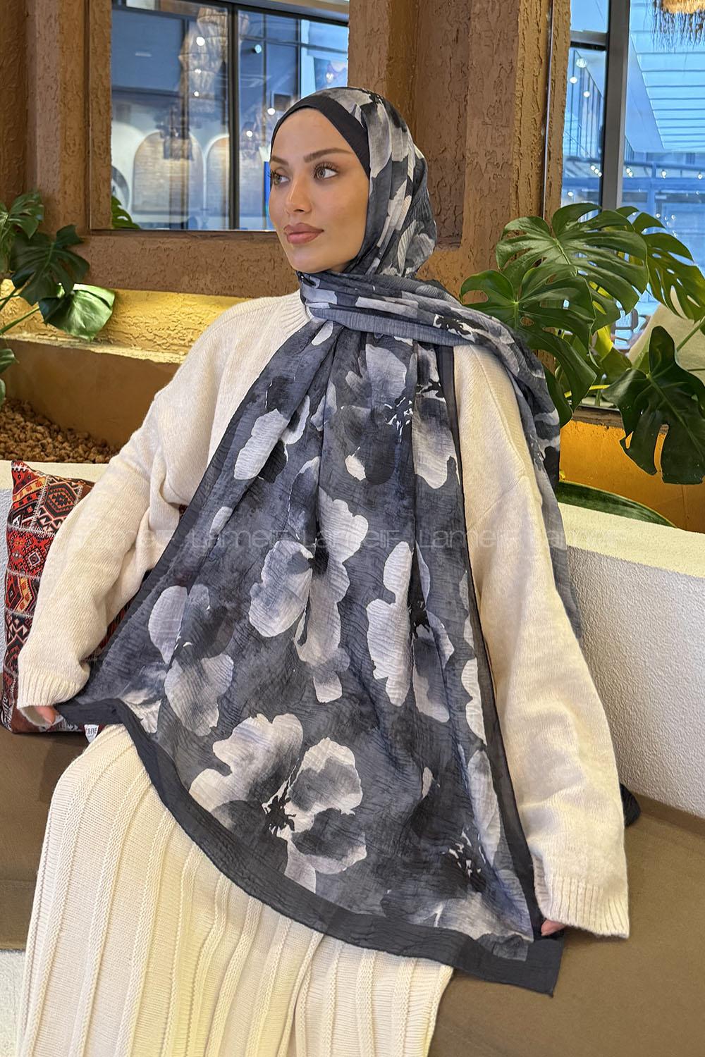 Lamelif Batik Desen Müslin Şal Antrasit