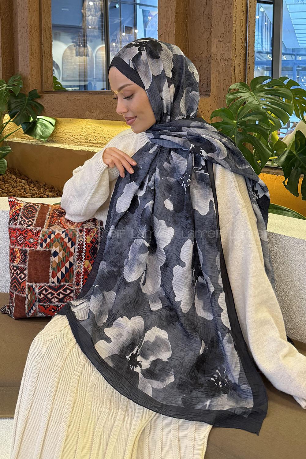 Lamelif Batik Desen Müslin Şal Antrasit