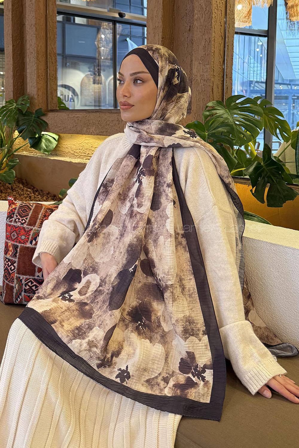 Lamelif Batik Desen Müslin Şal Bej