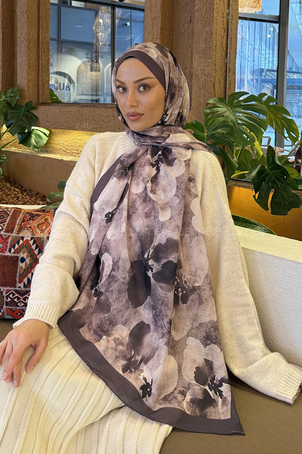 Lamelif Batik Desen Müslin Şal Soft Kahve