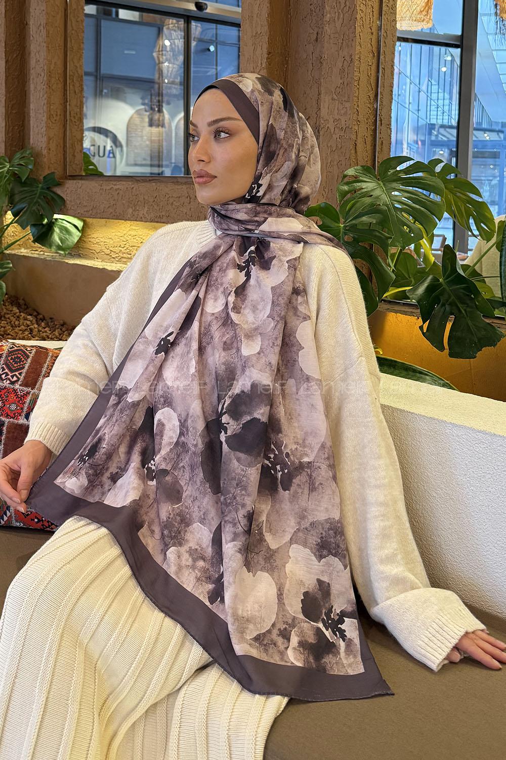 Lamelif Batik Desen Müslin Şal Soft Kahve