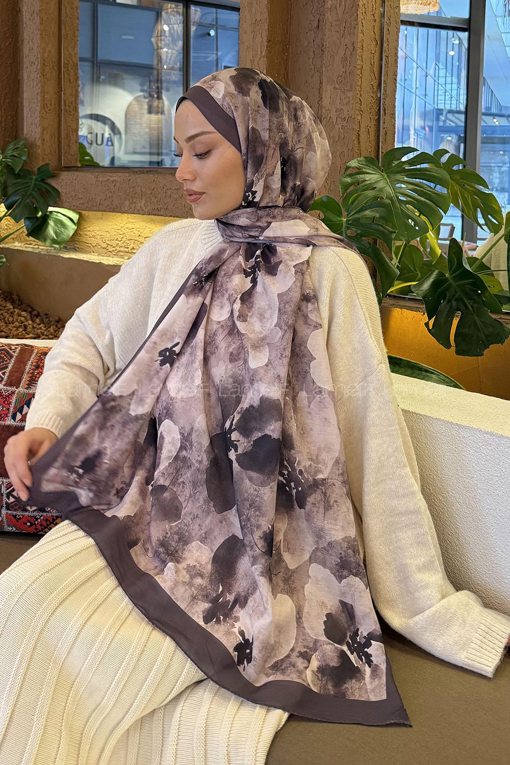 Lamelif Batik Desen Müslin Şal Soft Kahve