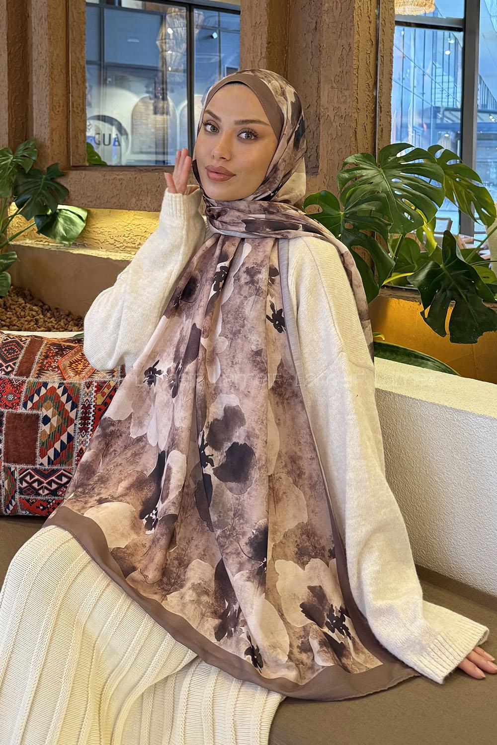 Lamelif Batik Desen Müslin Şal Toprak