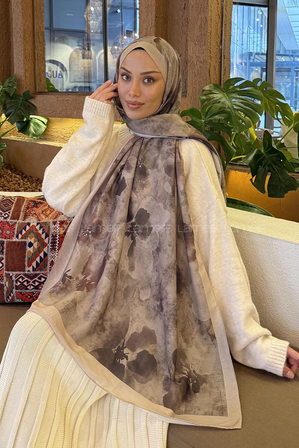 Lamelif Batik Desen Müslin Şal Vizon Yeşil