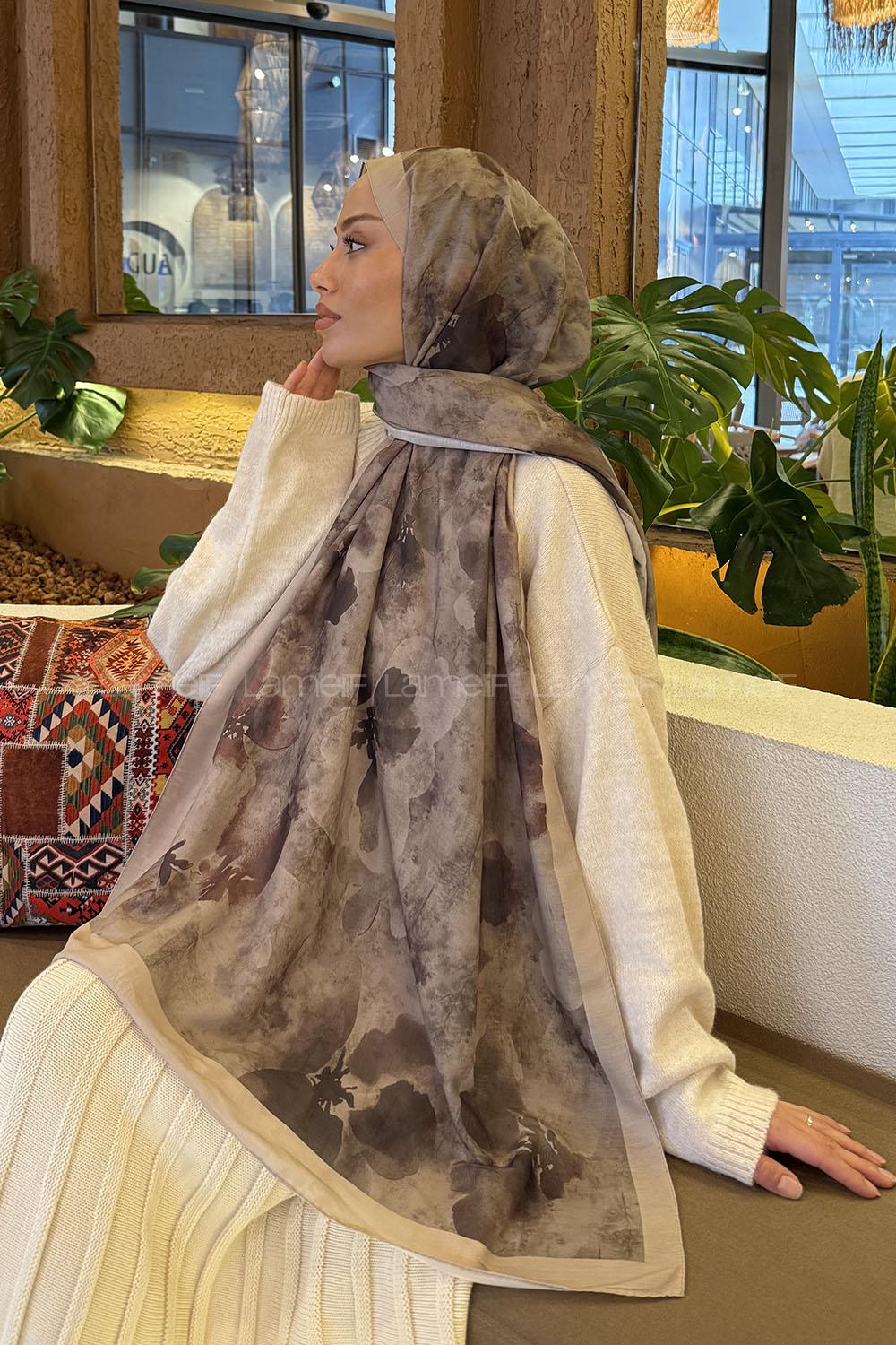 Lamelif Batik Desen Müslin Şal Vizon Yeşil