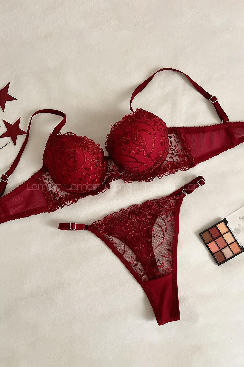 Claret Red Cotton Fabric Underwire Support 