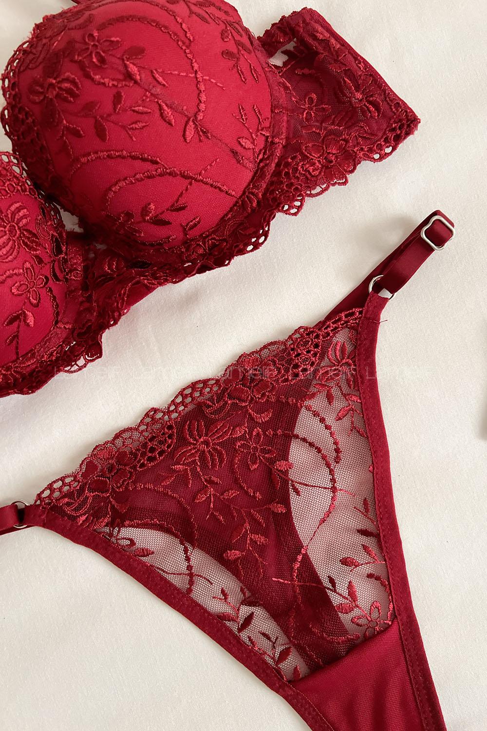 Claret Red Cotton Fabric Underwire Support 