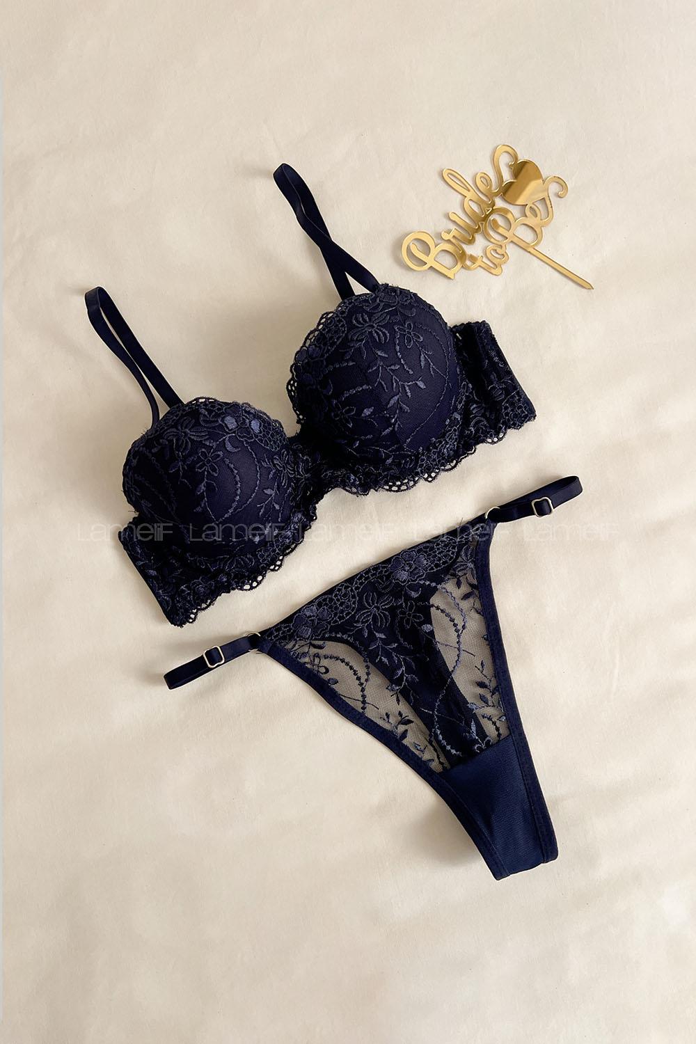 Navy Blue Cotton Fabric Underwire Support 