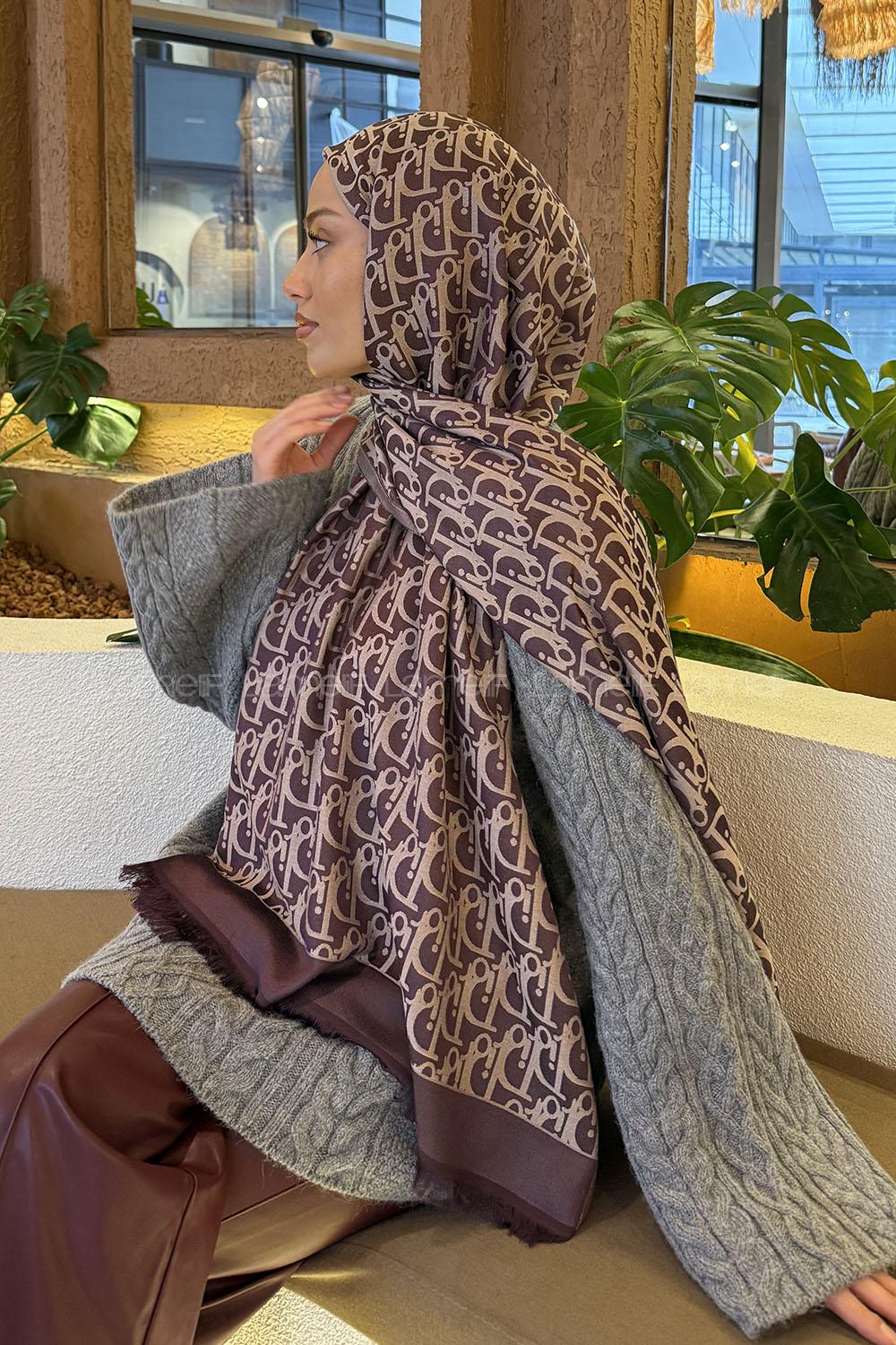 Lamelif Dior Desen Kaşmir Çift Taraflı Şal Mürdüm