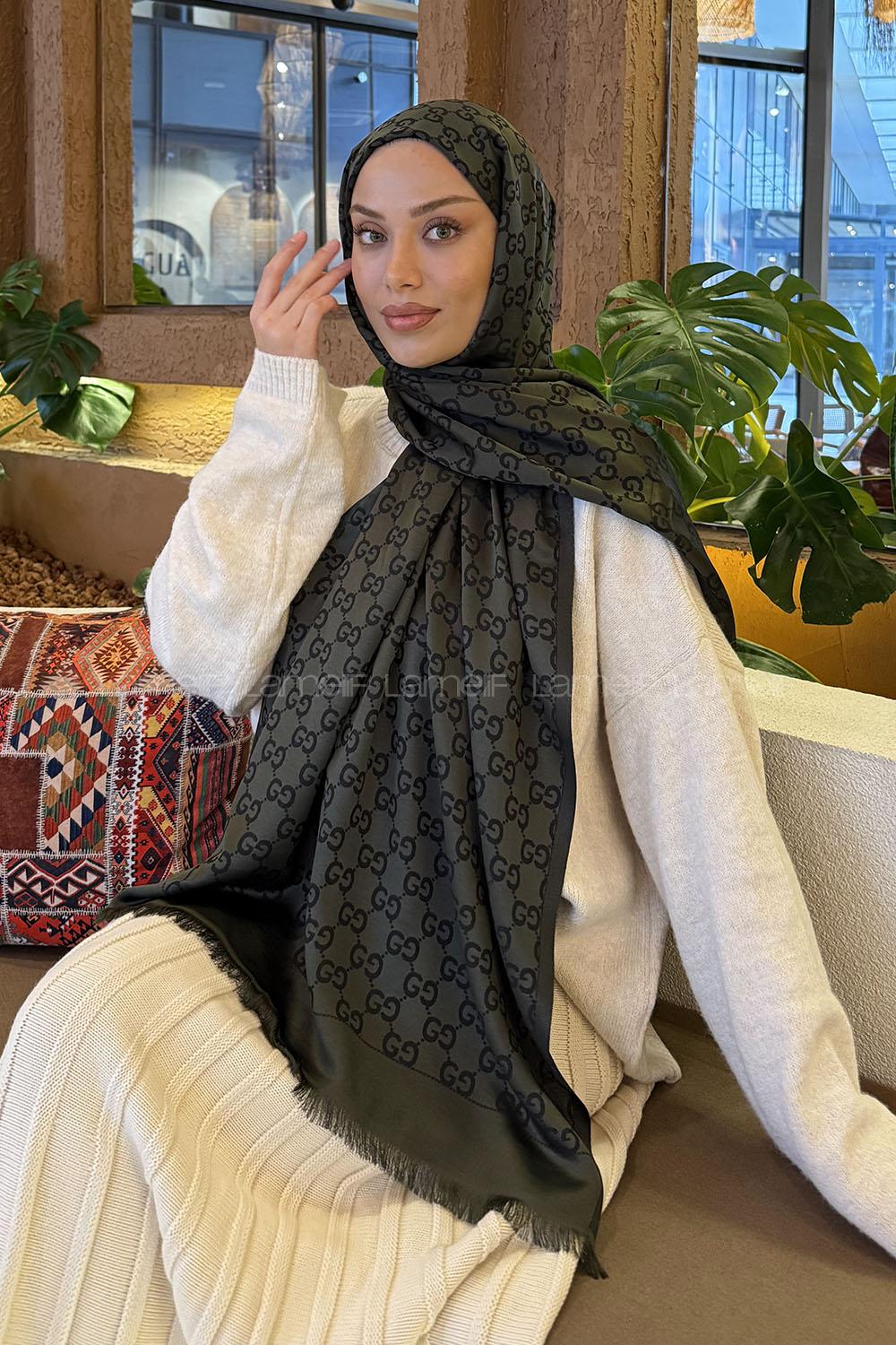 Dark Green Cotton Fabric Striped Shawl