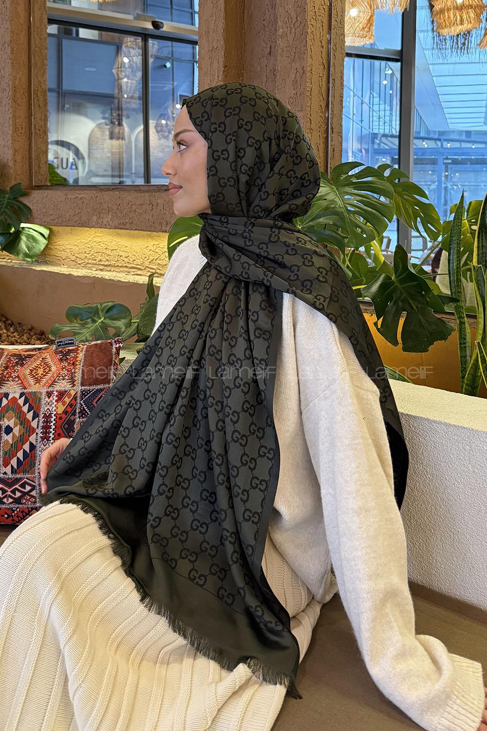 Dark Green Cotton Fabric Striped Shawl