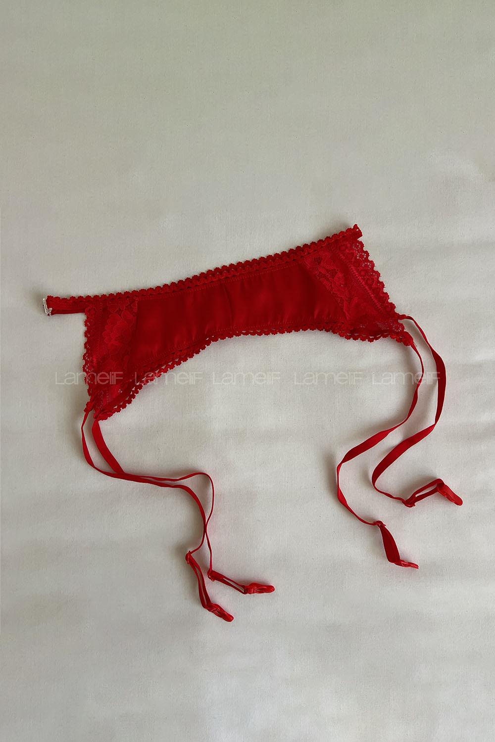 Lamelif Rhera Dantelli Saten Gecelikli Jartiyer Takım