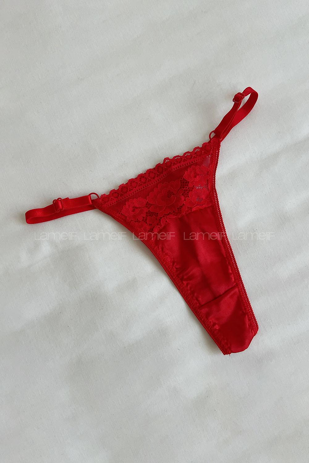 Lamelif Rhera Dantelli Saten Gecelikli Jartiyer Takım