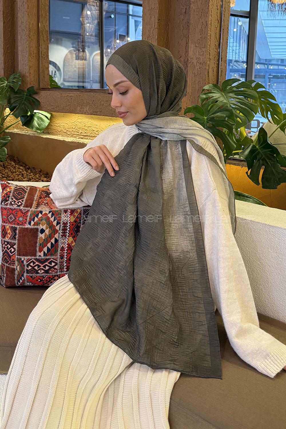 Lamelif Bulut Desen Müslin Şal Haki