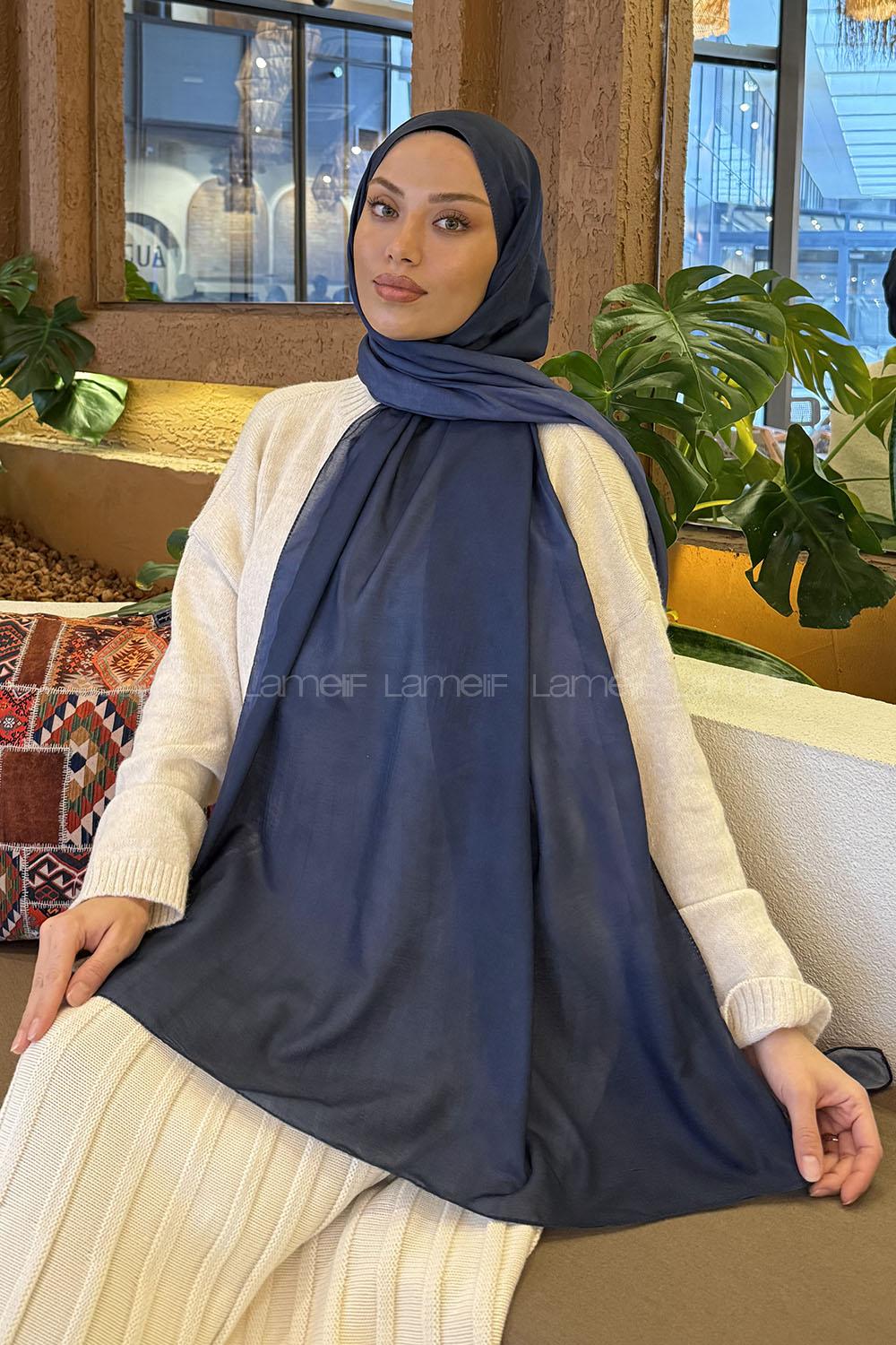 Lamelif Bulut Desen Müslin Şal Lacivert