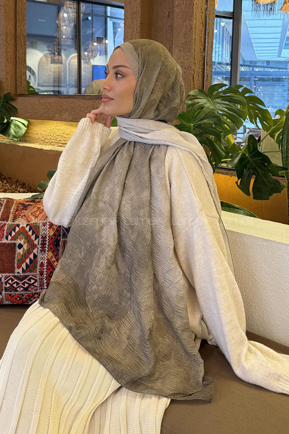 Lamelif Bulut Desen Müslin Şal Mint Yeşili