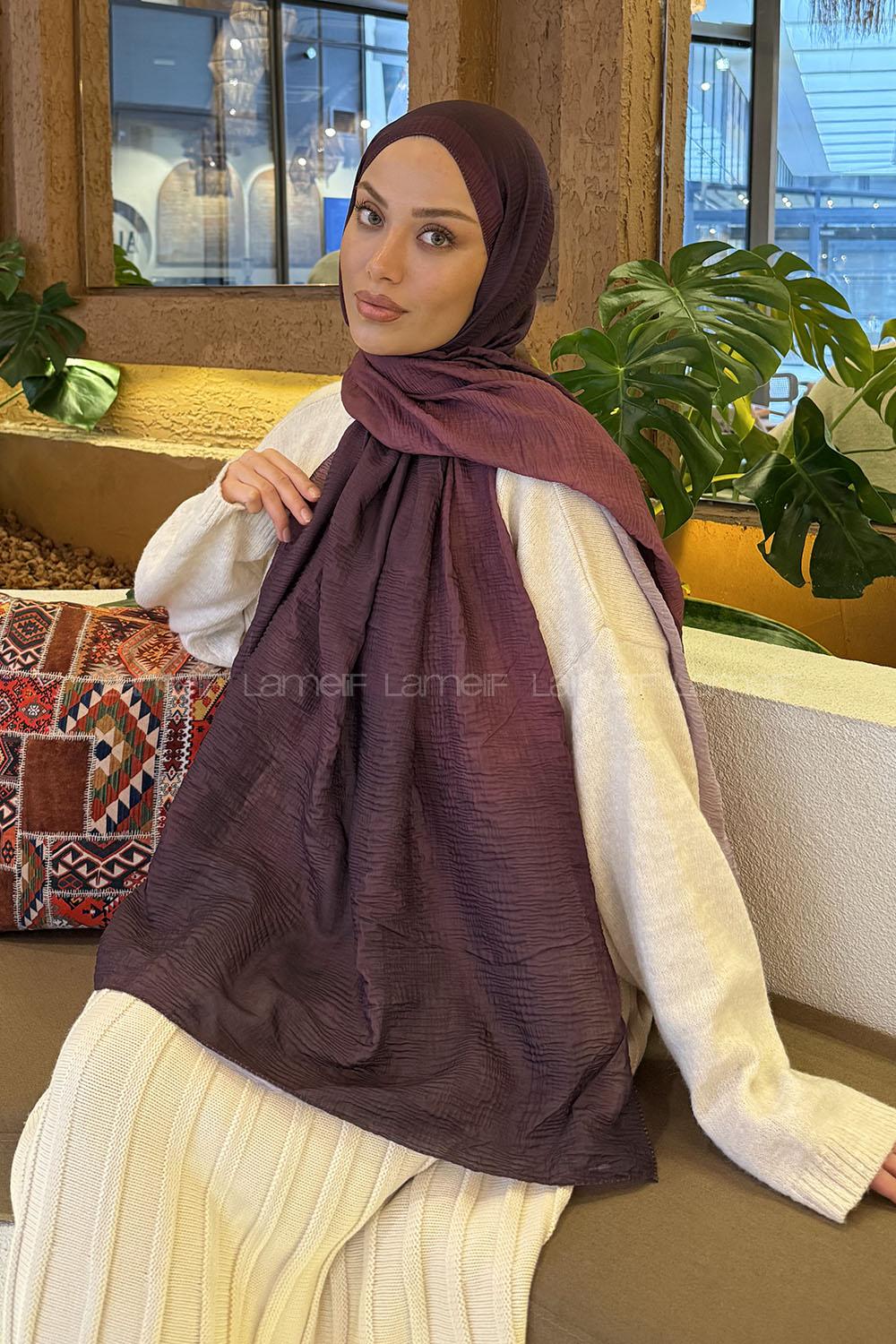 Lamelif Bulut Desen Müslin Şal Mürdüm