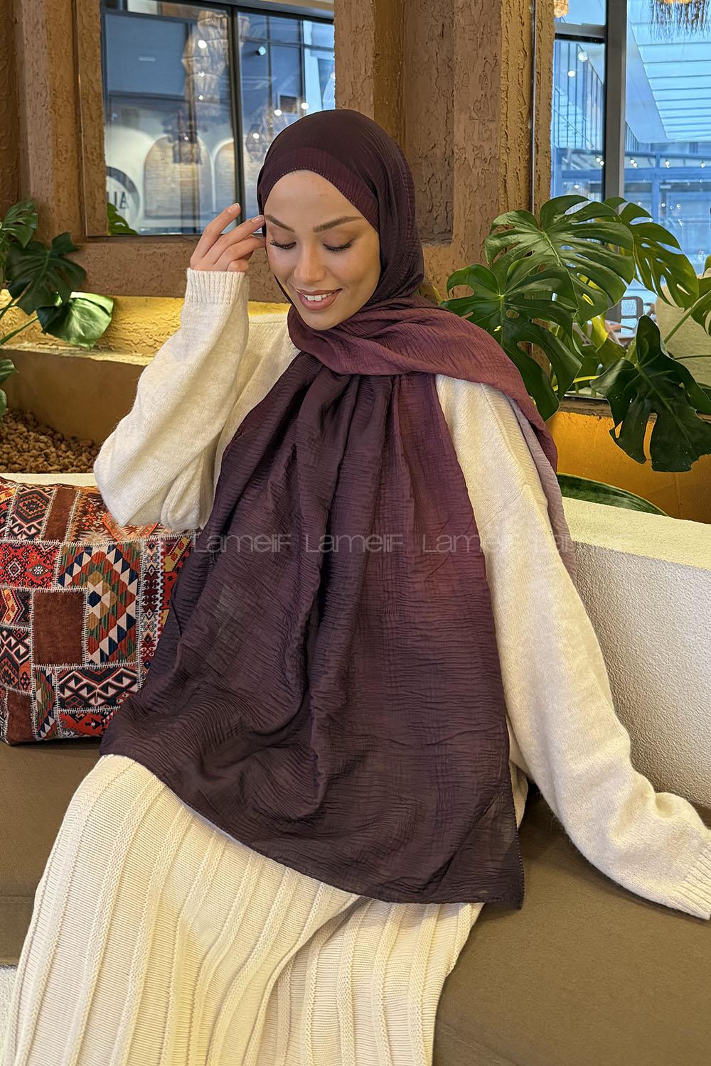 Lamelif Bulut Desen Müslin Şal Mürdüm