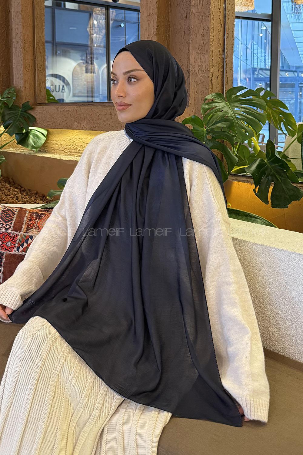 Lamelif Bulut Desen Müslin Şal Parlament Mavi