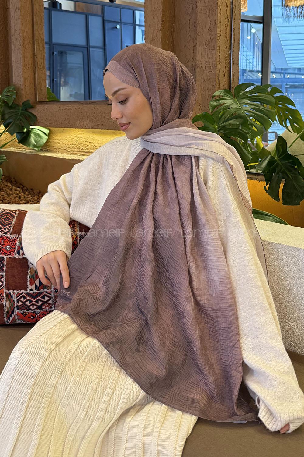 Lamelif Bulut Desen Müslin Şal Pudra