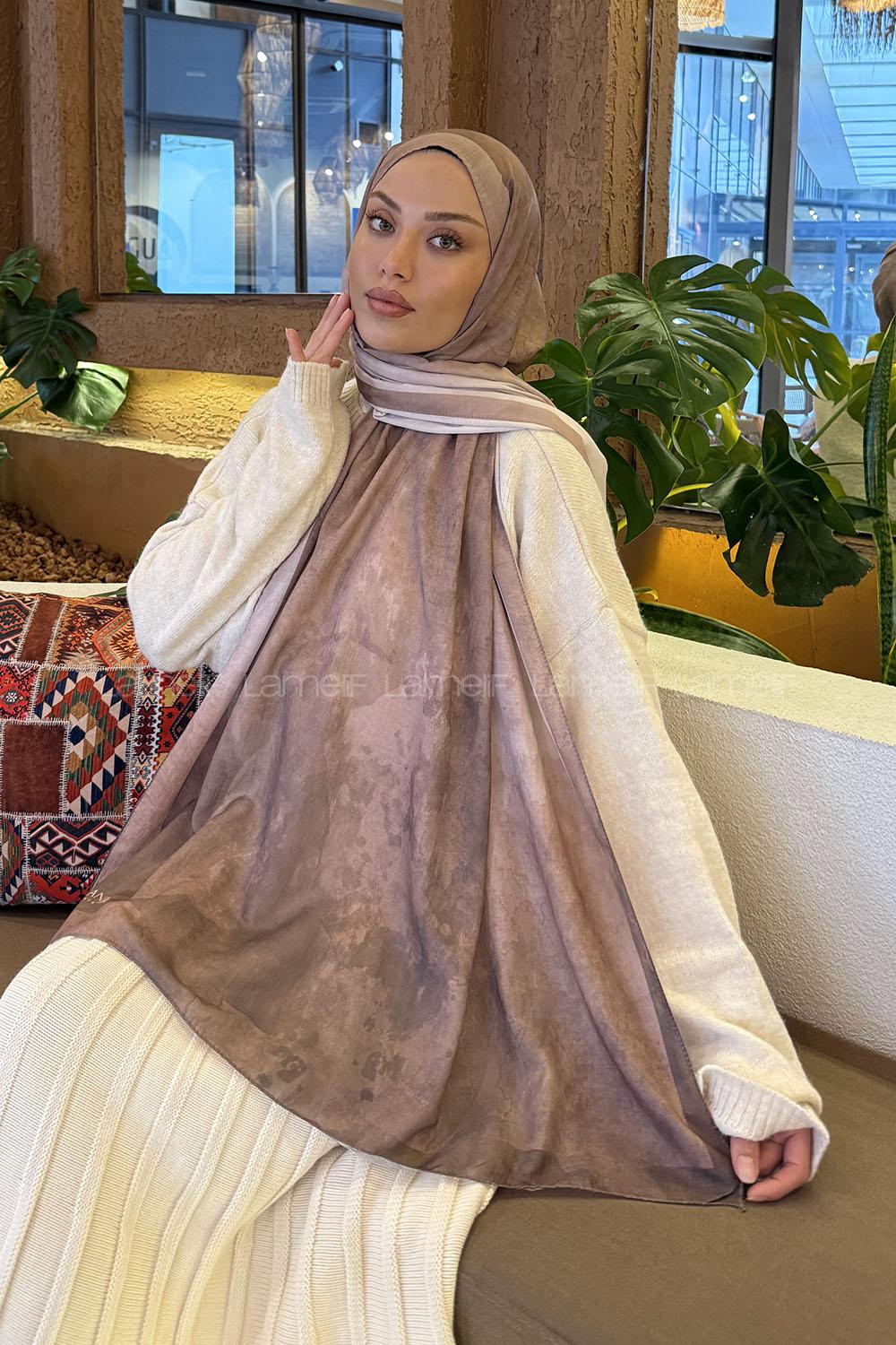 Lamelif Bulut Desen Müslin Şal Sütlü Kahve