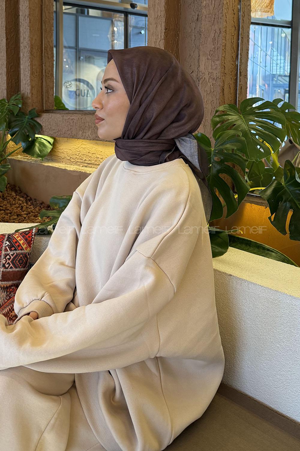 Lamelif Bulut Desen Soft Eşarp Acı Kahve