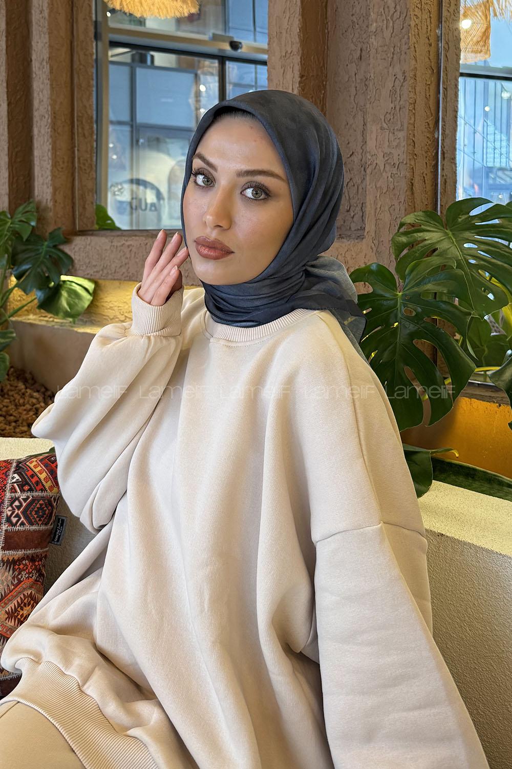 Lamelif Bulut Desen Soft Eşarp Antrasit