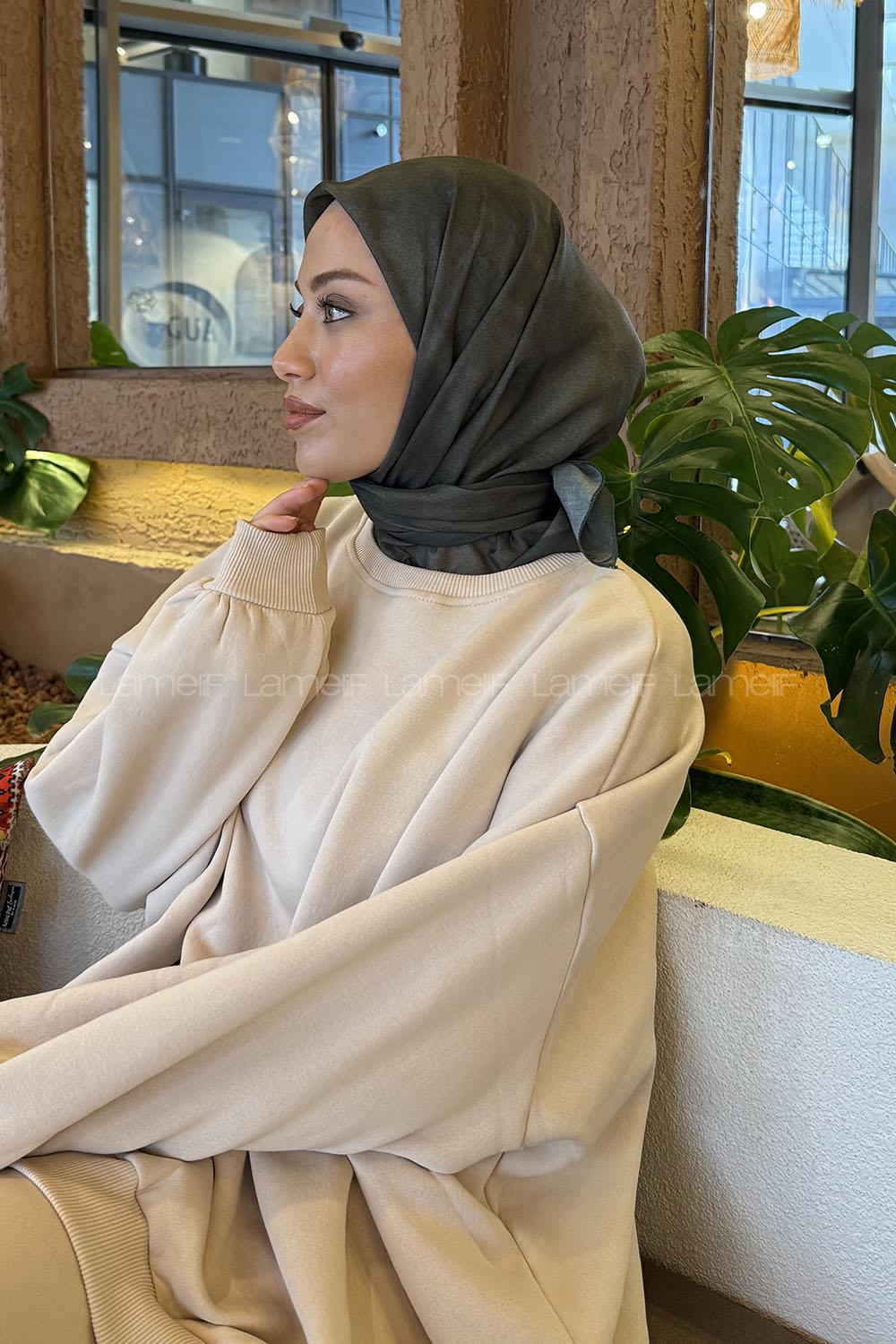 Lamelif Bulut Desen Soft Eşarp Asker Yeşili