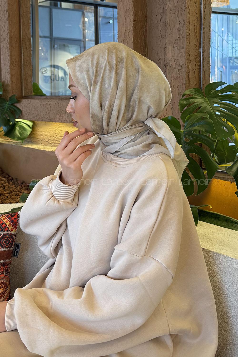 Lamelif Bulut Desen Soft Eşarp Bej