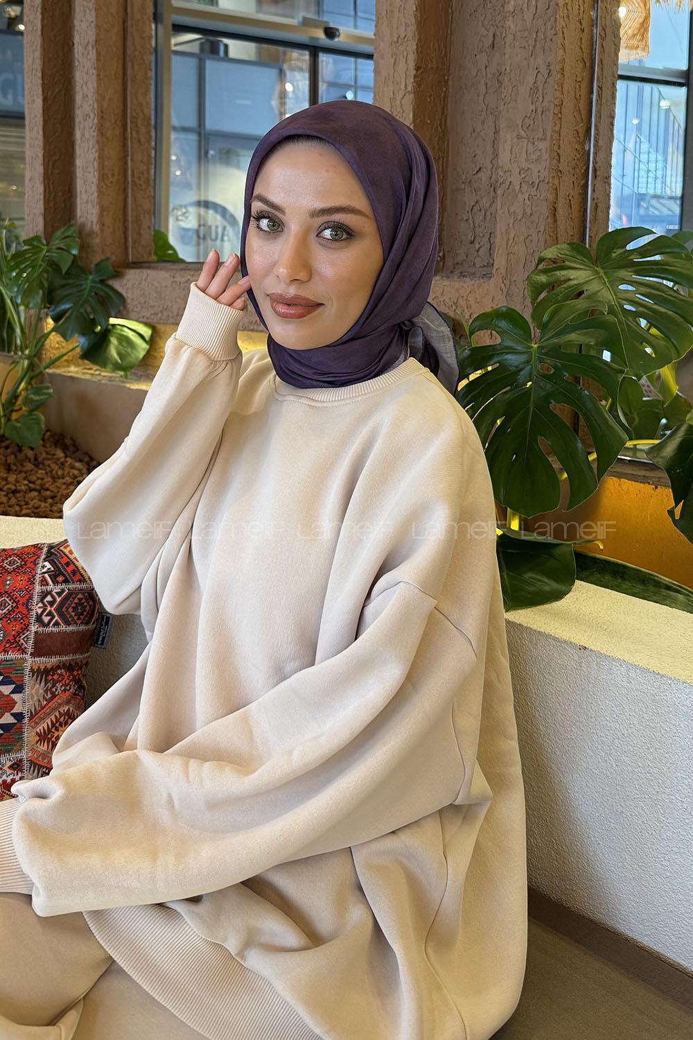 Lamelif Bulut Desen Soft Eşarp Eflatun