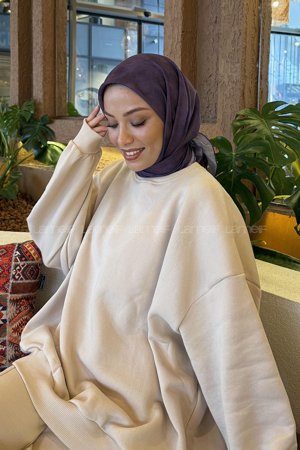 Lamelif Bulut Desen Soft Eşarp Eflatun