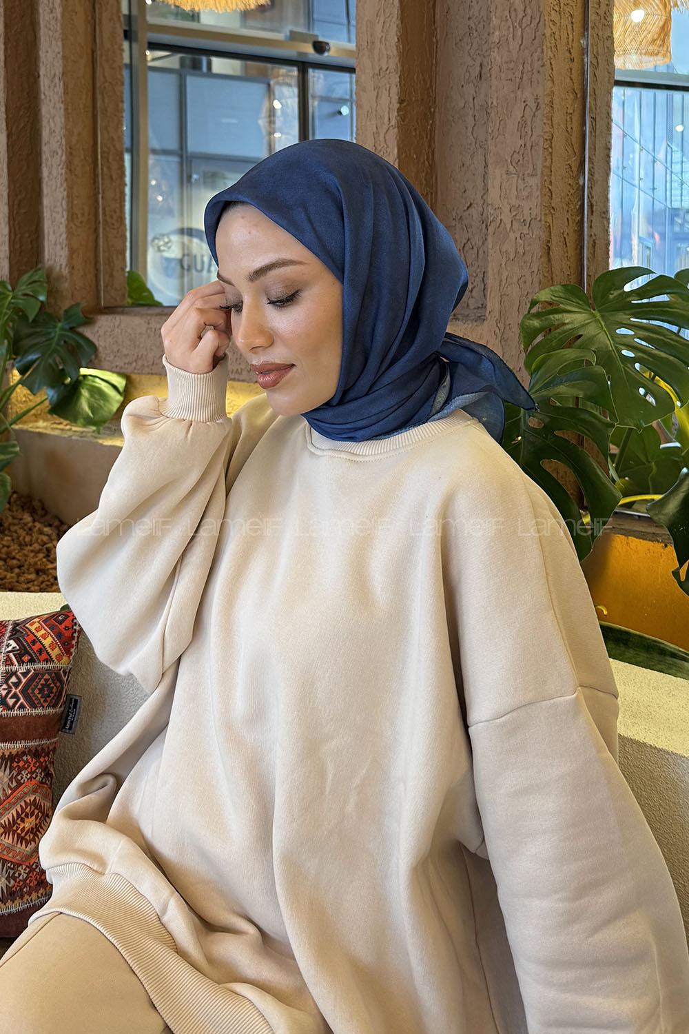 Lamelif Bulut Desen Soft Eşarp Gece Mavisi