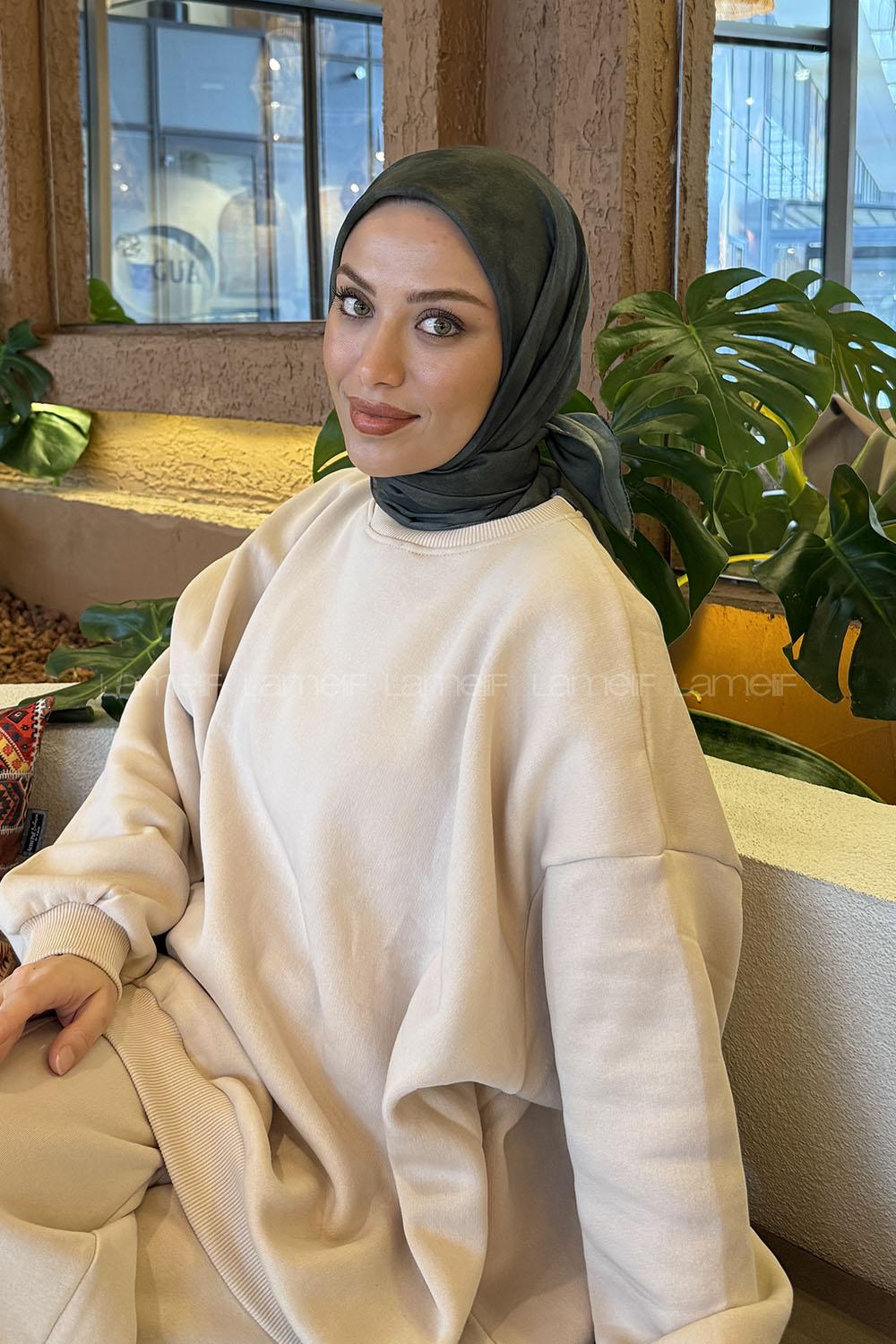 Lamelif Bulut Desen Soft Eşarp Haki