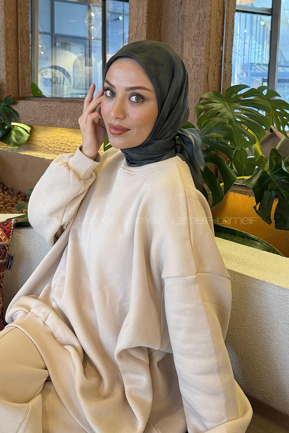 Lamelif Bulut Desen Soft Eşarp Haki