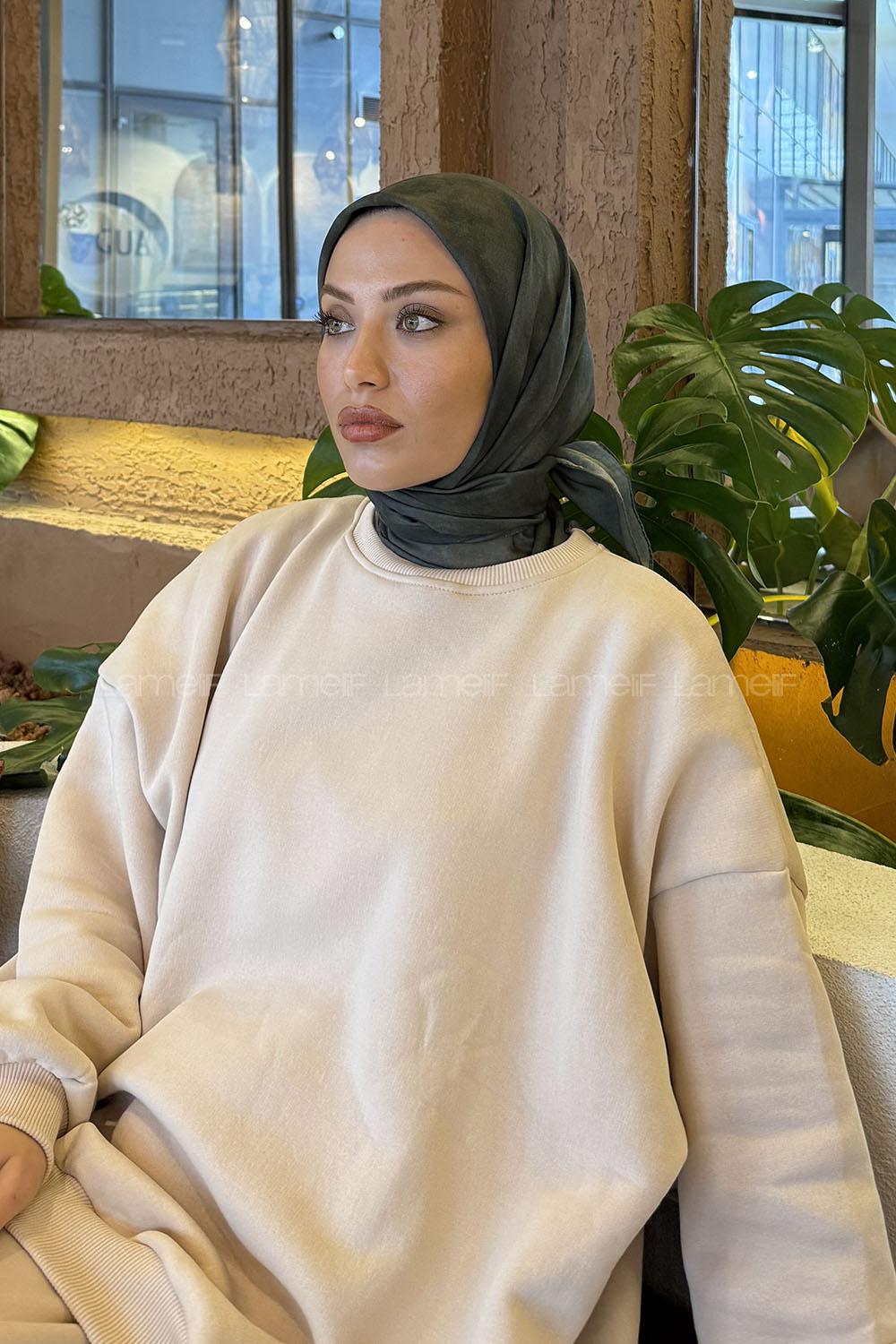 Lamelif Bulut Desen Soft Eşarp Haki