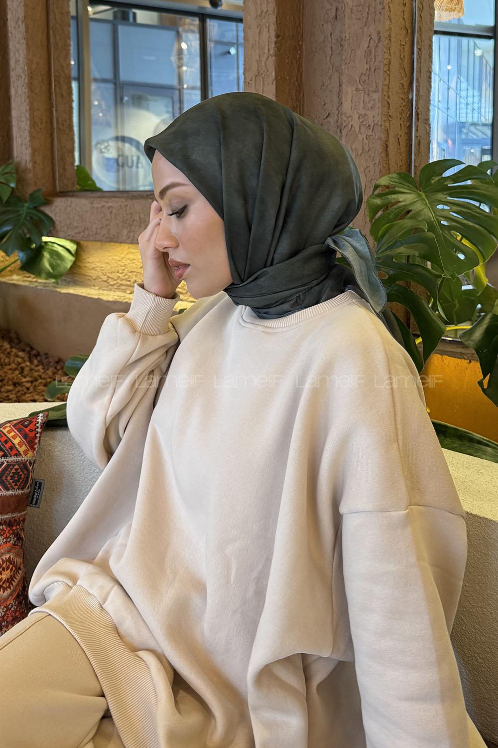 Lamelif Bulut Desen Soft Eşarp Haki