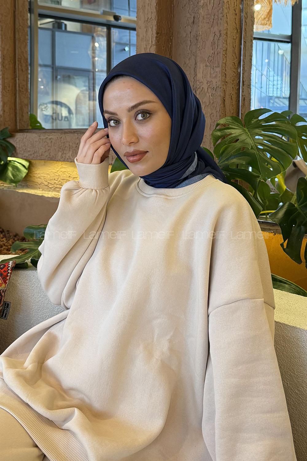 Lamelif Bulut Desen Soft Eşarp Lacivert