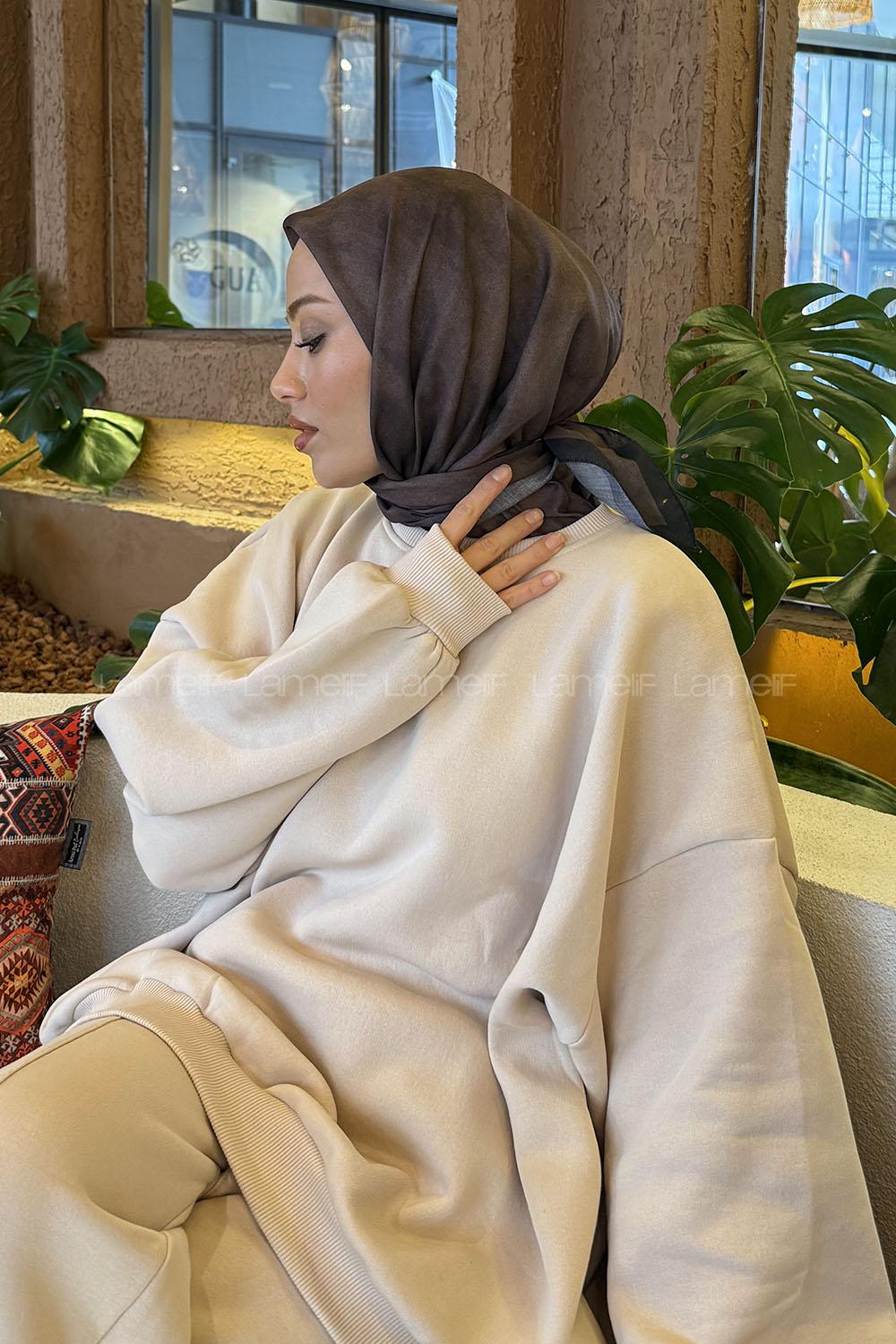 Lamelif Bulut Desen Soft Eşarp Siyah Kahverengi