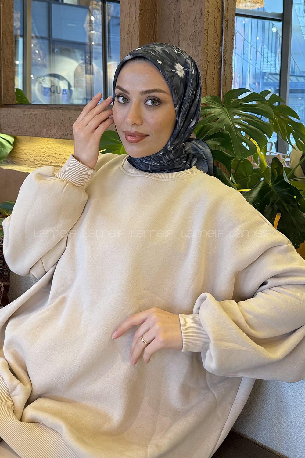 Lamelif Daisy Flowers Desen Soft Eşarp Siyah