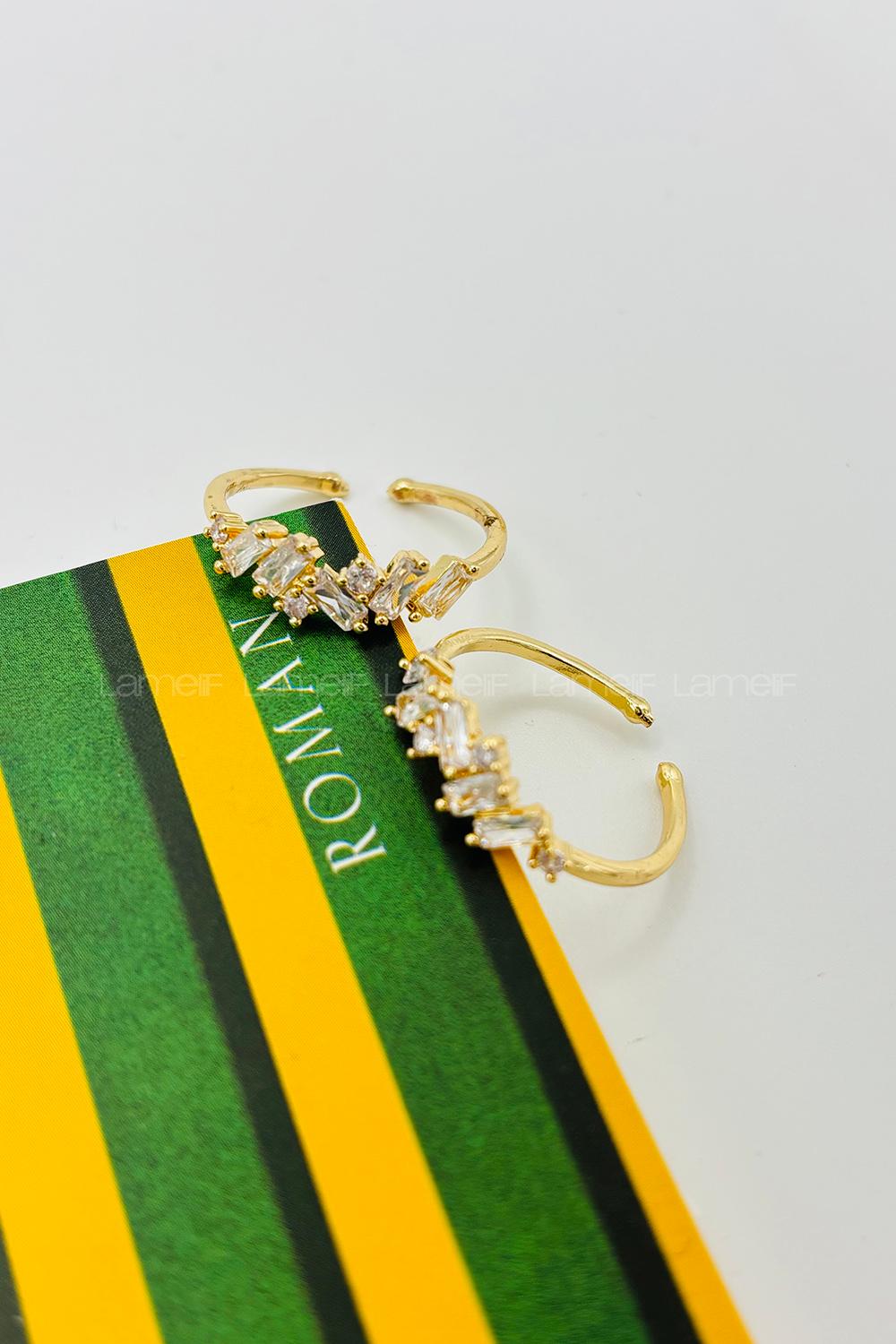 Lamelif Gold Kristal Taşlı Baget Ayarlanabilir Yüzük