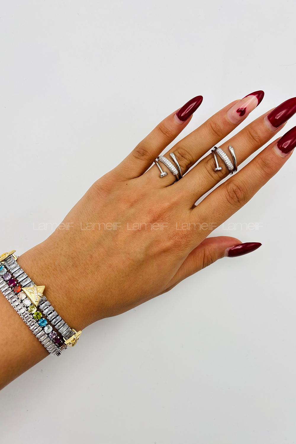 Lamelif Gümüş Kristal Taşlı Sarmal Ayarlanabilir Yüzük