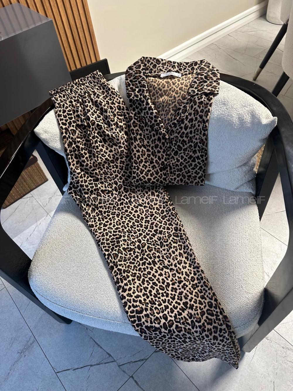Lamelif Leopar Desen Pijama Takımı