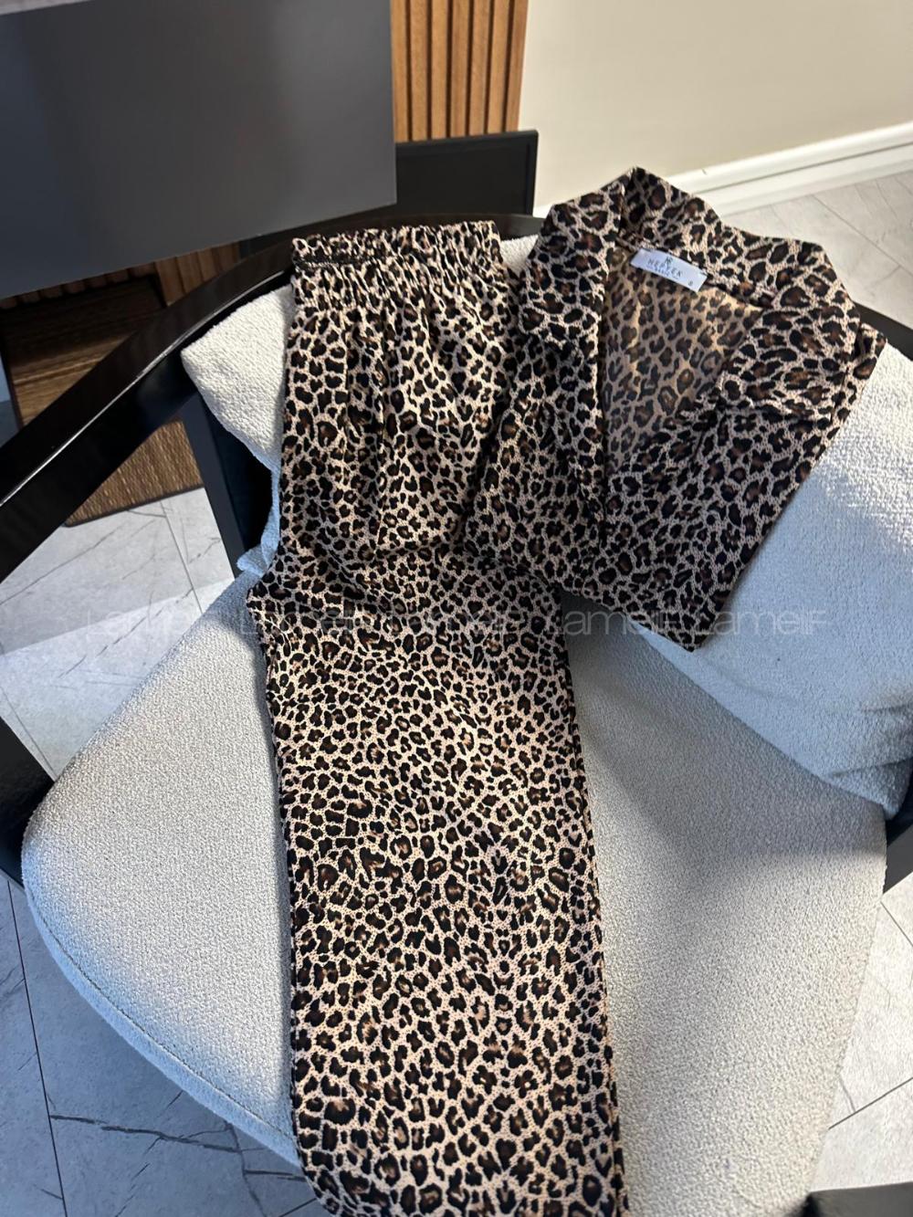 Lamelif Leopar Desen Pijama Takımı